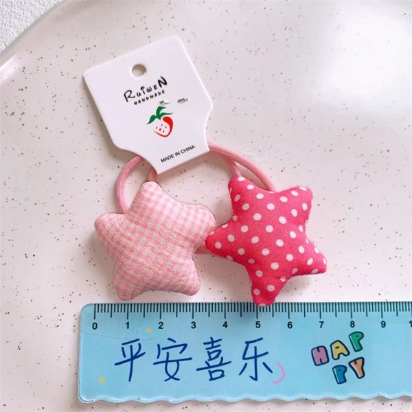 

2023 2 pcs korean fashion children's ponytail hair accessories sweet girl plaid fabric cotton filled pentagram rubber band hair rope, Slivery;white