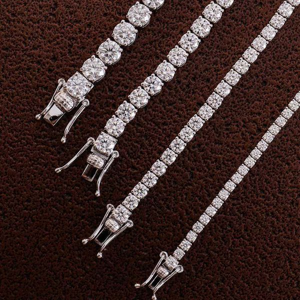 

moissanite tennis chain hip hop real diamond vvs clarity 2mm-5mm 925 sterling silver 1 piece def