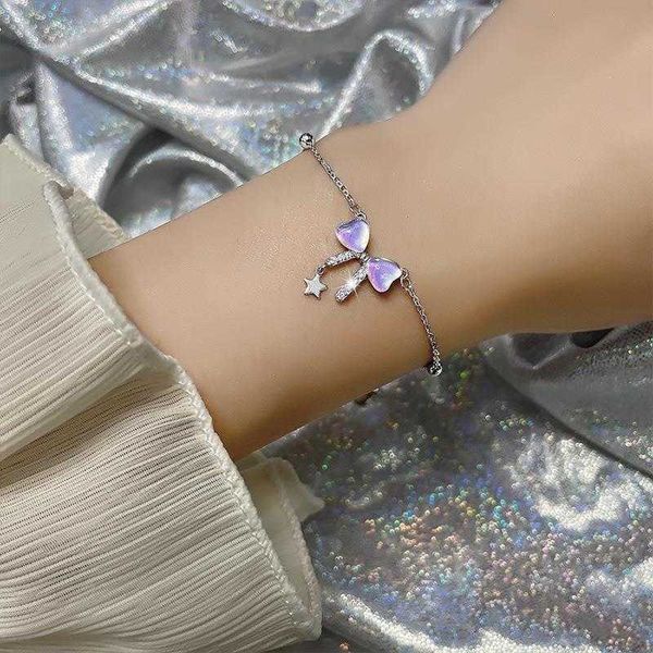 

heart shaped moonstone bow bracelet female french style temperament tao te xingx shape with diamond, Golden;silver