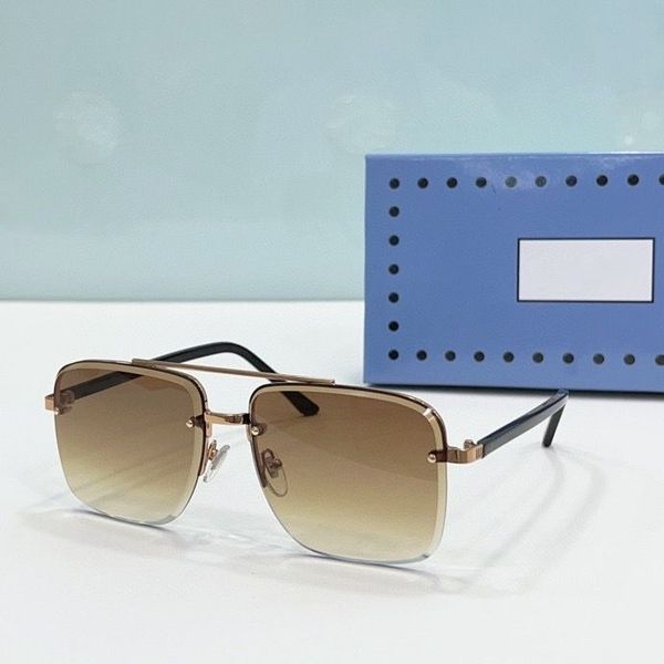 

2023 women men fashion sunglasses black gold thin plank half frame brown gradient color square glasses available with box, White;black