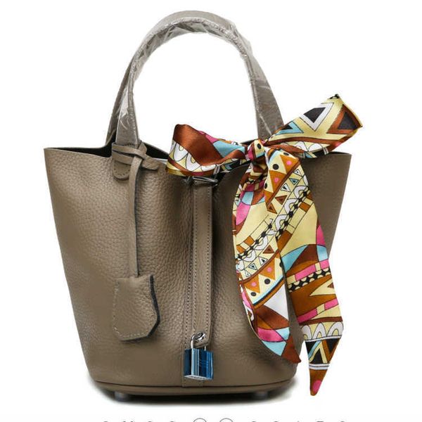 

authentic totes picotin women's luxury bags 2023 new portable vegetable basket genuine leather bag soft cow skin litchi pattern pure co