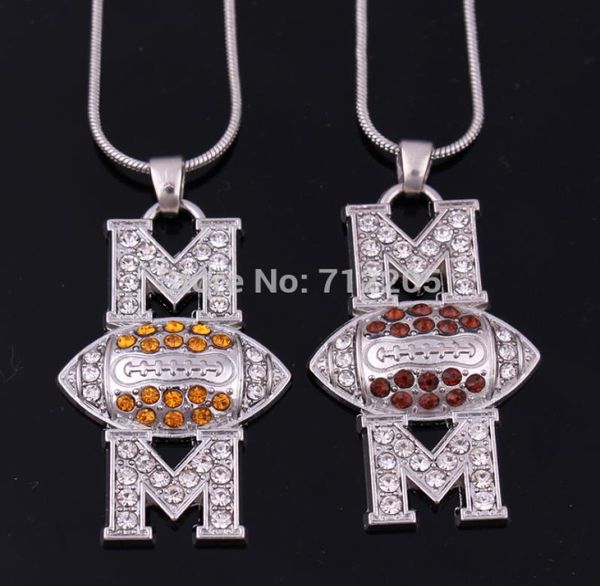 

new arrival 30pcs a lot zinc alloy rhodium plated american football mom pave clear crystal pendant chain necklace6549633, Silver