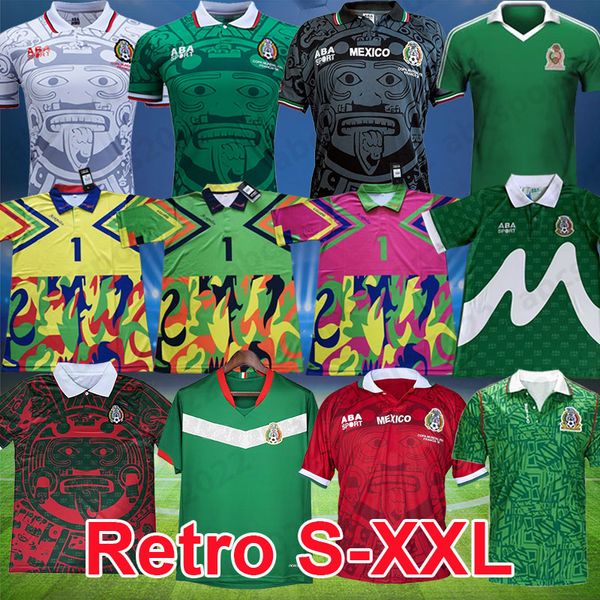 

1997 1998 vintage mexico retro soccer jerseys blanco hernandez 1970 1986 1995 1996 2006 2010 football shirt 1994 jorge campos goalkeeper men, Black;yellow