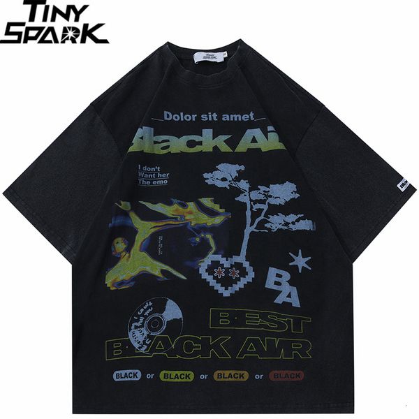 

men's t shirts kaus jalanan pria hip hop ukuran besar grafis retro cetak longgar 2023 atasan harajuku katun 230515, White;black