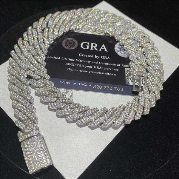 

rts 14mm sterling silver moissanite cuban link chain bling vvs moissanite chain bracelet hip hop jewelry factory