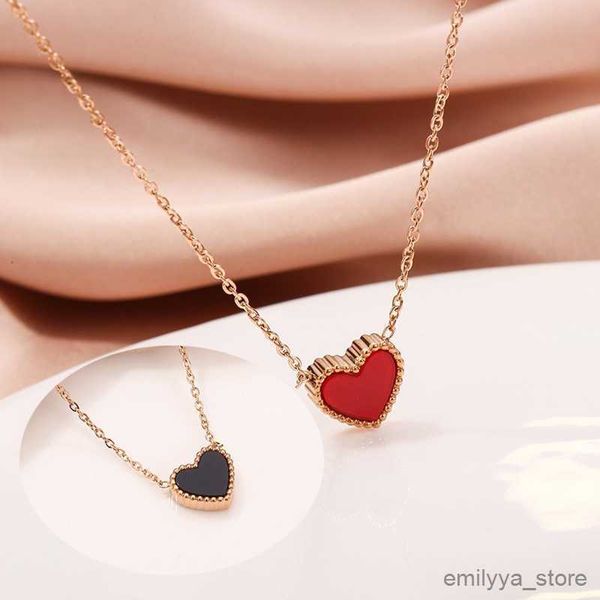 

pendant necklaces fashion simple double side black red heart pendant women necklace ladies stainless steel clavicle chain jewelry wholesale, Silver