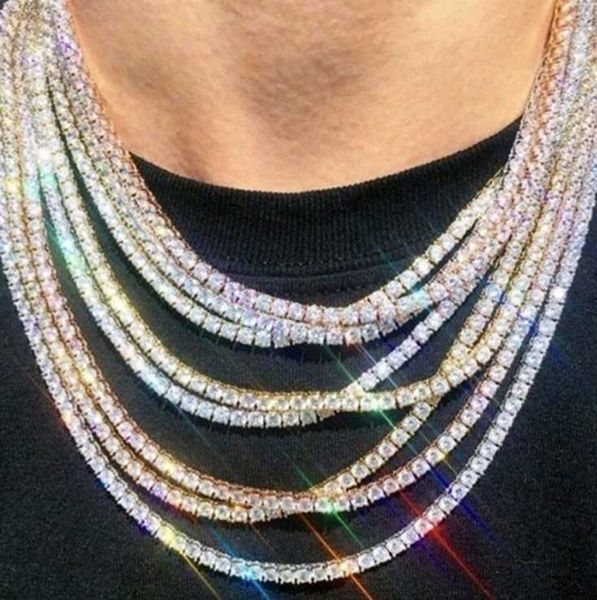

selling hip hop 4mm gold plated diamond iced out tennis chain necklace, Silver