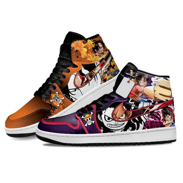 

fashion casual shoes men women senior portgas d. ace and luffy anime sneakers high rubber graffiti leather design custom outdoor animes spor, Black