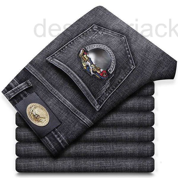 

mens jeans medusa embroidered denim trousers designer pants slim feet slacks tide brand stretch jean pants oversize fsat, Blue
