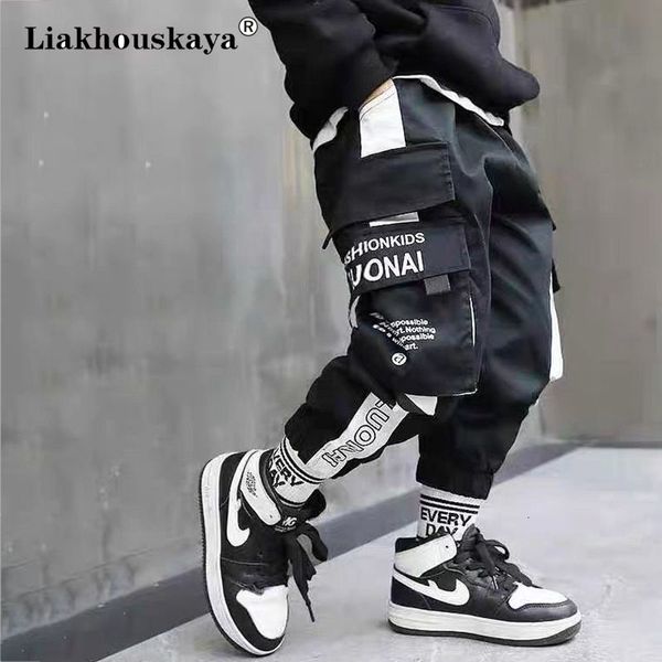 

shorts celana kargo jogger anak anak musim semi olahraga katun remaja laki laki saku hip hop kasual panjang pakaian 230516, Black
