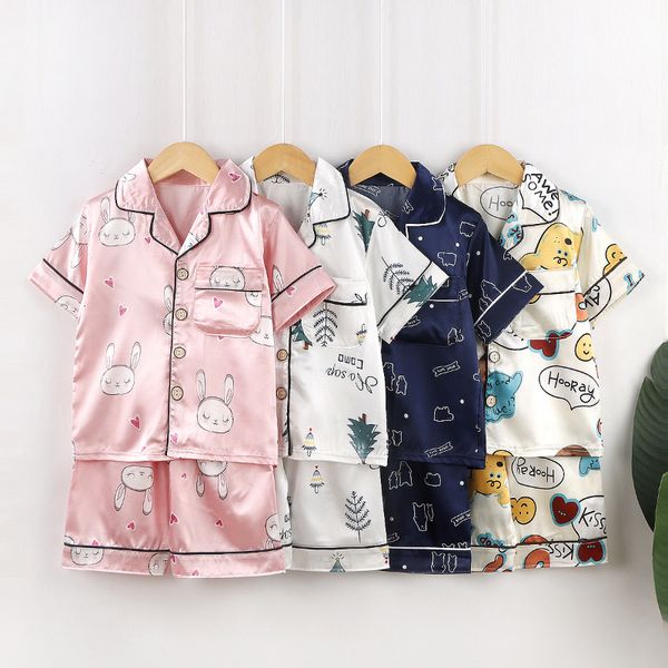 

pajamas set piyama anak anak baju anak perempuan dan laki laki atasan celana satin sutra es pakaian rumah 230516, Blue;red