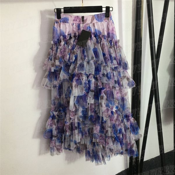 

mesh puffy skirts for women floral print ruffled high waist dress summer fashion short skirt, Black