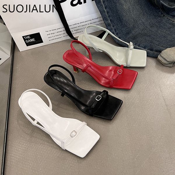 

sandals suojialun sepatu sandal wanita pump ujung persegi hak tinggi tipis elegan tali sempit modis musim panas untuk 230516, Black
