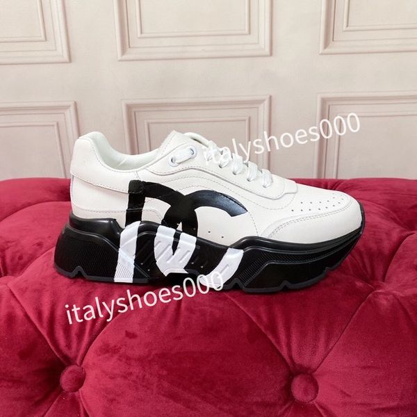 

2023new designer italy for men women sneaker leather embroidered stripes white shoe flat platform walking sports trainers, Black