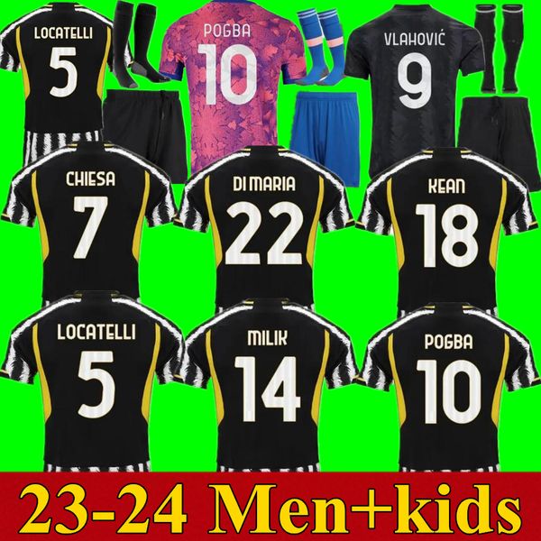 

maglia 23 24 soccer jerseys juve men kids kit fans player 2023 2024 pogba di maria maglie football shirt maillot vlahovic milik chiesa danil, Black