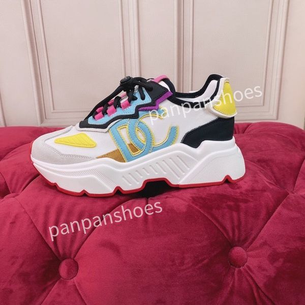 

new brand women mens designer leather lace-up sneakers fashion lady flat running letters shoes platform sneaker, Black