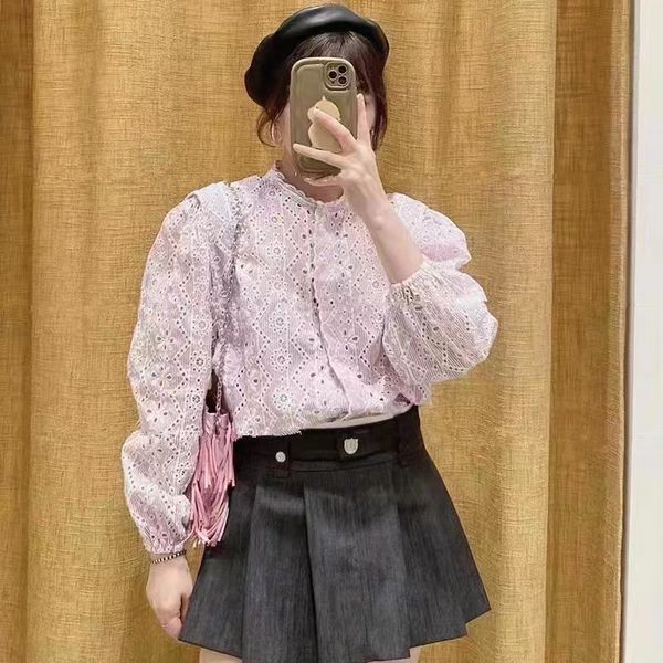 

women's t-shirt -aje woman's hollow out flower embroidery bubble sleeve shirt, White