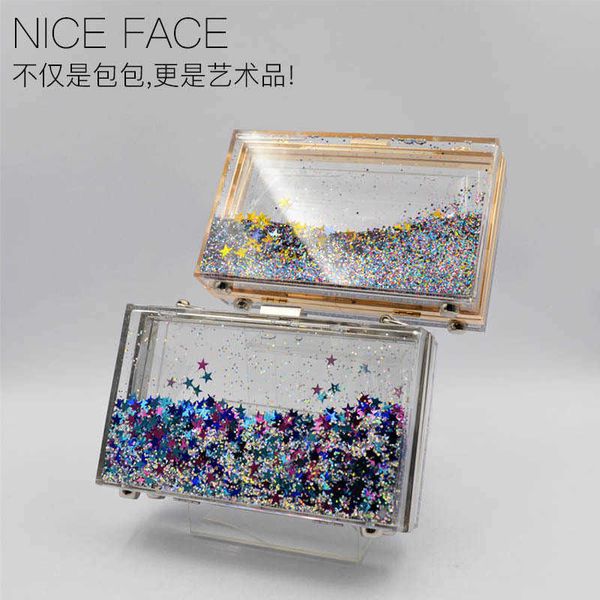 

2017 new rectangle acrylic transparent liquid dinner bag small bag single shoulder crossbody handheld women's bag 230516