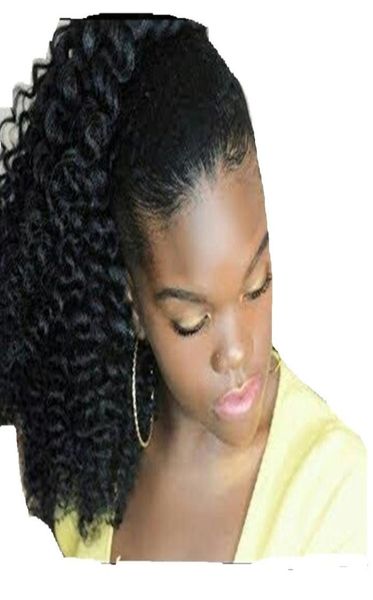 

140g women curly ponytail human hair extension natural color brazilian virgin hair kinky curly drawstring human hair pony tai8206812, Black