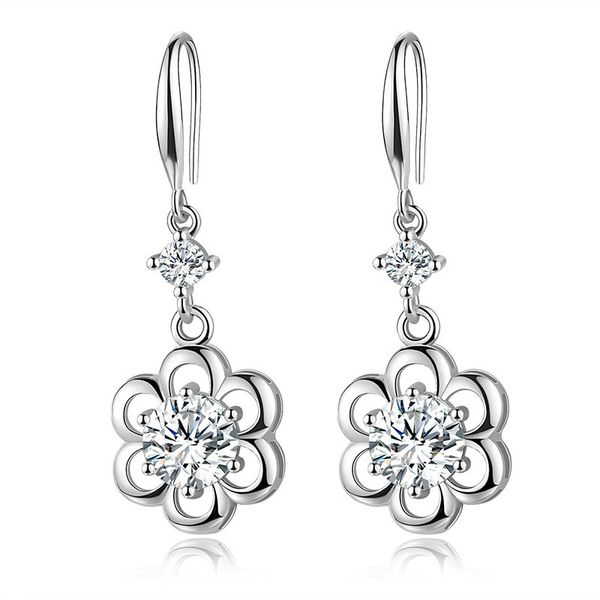 

shiny diamond flower earrings 925 silver blue zircon dangle earings korean luxury woman jewelry party holiday gift accessories, Golden