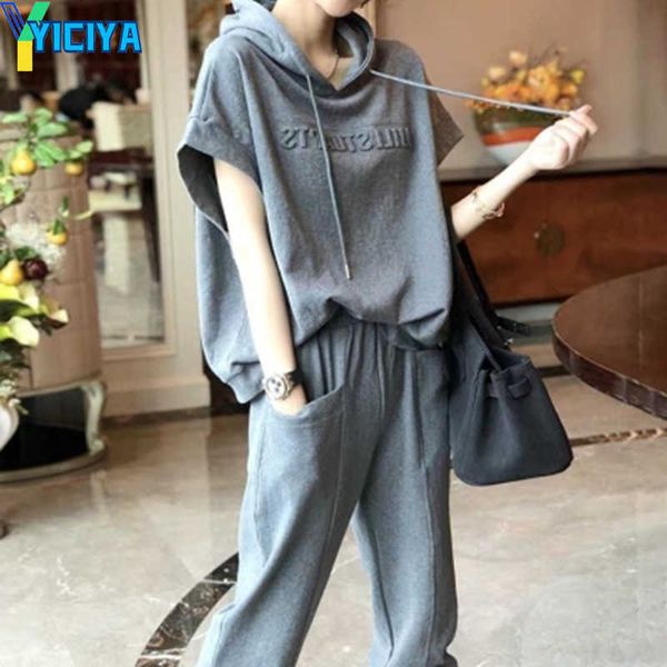 

yiciya women's two piece pants two piece set female hoodie + loose pants suit casual pullover outfit fashion 2 piece set streetwear spo, White