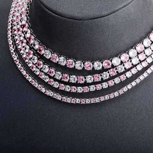 

ins pink and white cubic zirconina 2 tone womens tennis necklace choker white gold charm chains hip hop jewelry necklaces bling collar choke, Silver