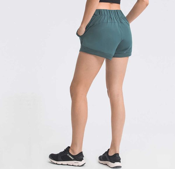 

l-2022 women sports shorts casual yoga pant cinchable drawcord short soft fabric running sweatpants fitness training trousers nake-feeling d