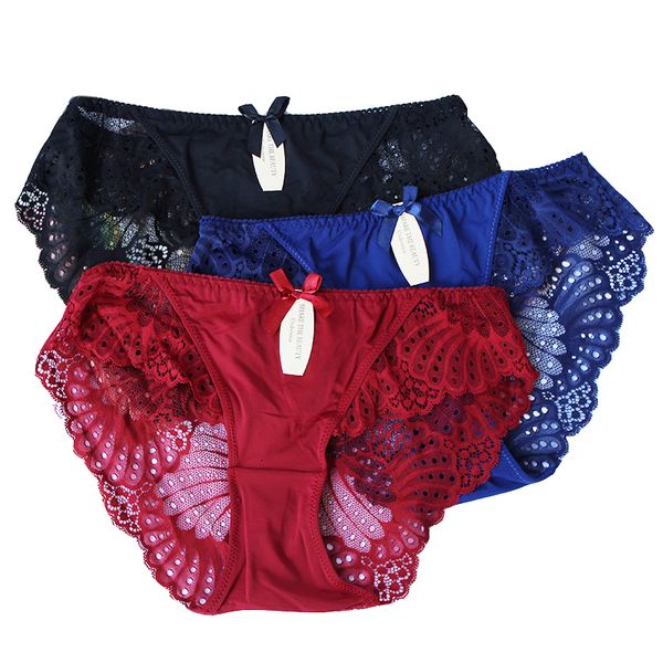 

women's panties plus size underwear women seamless panties briefs panties cotton lingeries calcinhas shorts lace underpant girls 3pcs p, Black;pink
