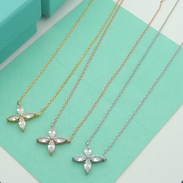 

er pendant necklace 18k rose gold cross petal necklace collarbone chain pendant gift for girlfriends, Silver