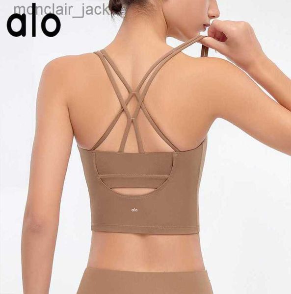 

desginer yoga sports bra women's cross back brushed nude feel shockproof gathering bra running fitness suit 23ssa, White