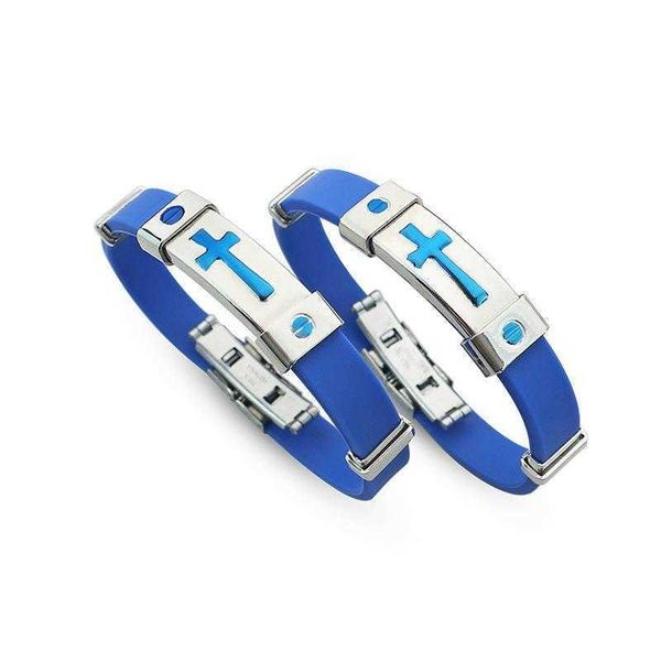 

fashion trend titanium charm steel ornament cross silicone stainless bracelet hip hop mens, Golden;silver