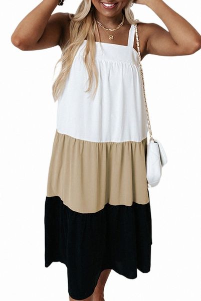 

brown square neck colourblock dress 2023 new i0f3#, Black;pink