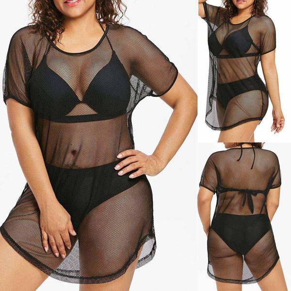 

swimwear fashion mesh beach dress women bikini plus size oneck bikini cover up swimwear bathing suit women bikini set swimsuit l5, White;black