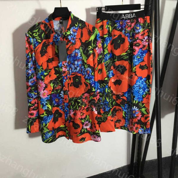 

23ss skirt set womens designer clothing red and blue floral print shirt letter webbing high fanny pack hip half skirt sets womens clothing a, White