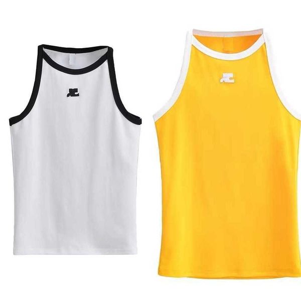 

2023 spring new letter embroidery contrast color slim fit t-shirt y2k ribbed sleeveless tank for women, White