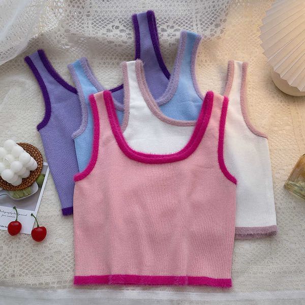 

women's tanks camis heliar women sweet cute crop patchwork tank women knitted tank 2023 summer spaghetti street tank aa230515, White