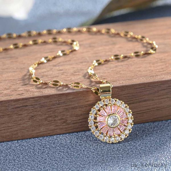 

pendant necklaces stainless steel simple turntable rotatable zircon pendant charms chain choker nelace for women fashion fine jewelry, Silver