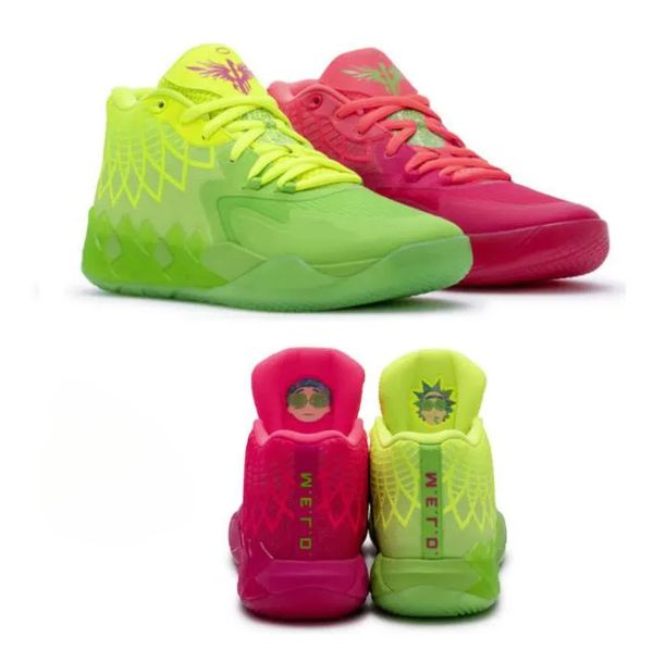 

mb01 rick morty casual shoes men women kids lamelo ball queen city red sport shoe size 4.5-12