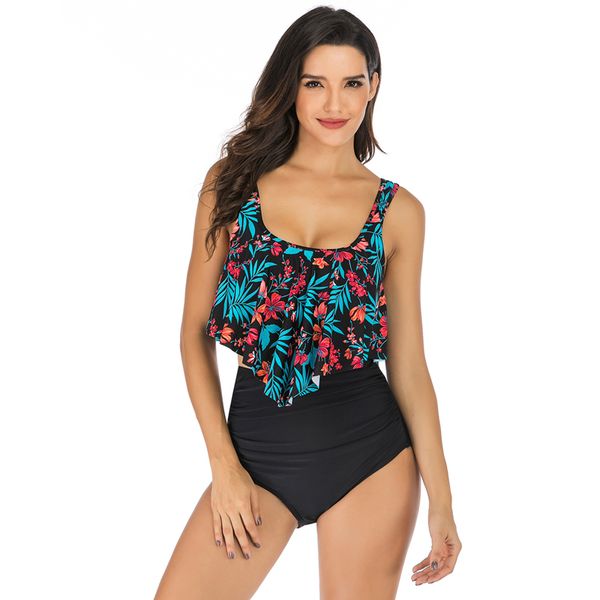 

new in plus size swimsuit for women tummy control ruffle high waisted swimsuits 2 piece spaghetti straps tankini bathin, White;black