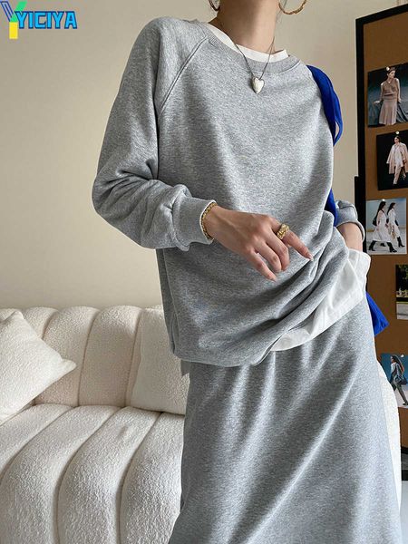 

yiciya two piece dress casual loose sweater dress suit fashion ladies 2023 spring and autumn style womens two peice sets, White