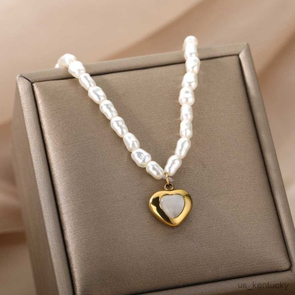

pendant necklaces go heart nelace for women stainless steel pearl pendant pin chain choker nelaces femme ahetic jewelry gift, Silver