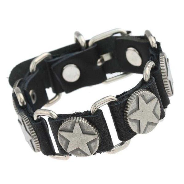 

accessories simple five pointed bracelet star punk cattle leather personality rock street mens, Golden;silver