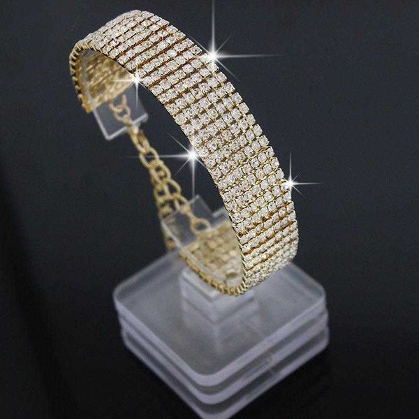 

seven rows rhinestone micro alloy zirconium bracelet high end wholesale, Golden;silver