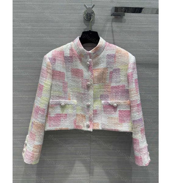 

23ss womens designer clothing womens jacket monet gouache soft tweed short style pearl pink diamond buckle coat women clothes a1, Black;brown