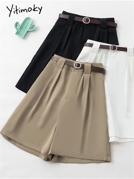 

women's shorts yitimoky suits shorts for women spring summer korean fashion high waisted shorts office ladies y2k shorts with belt 2305, White;black