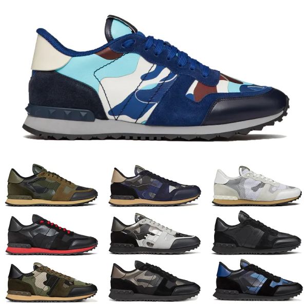 

with box valentinoity designer vt shoes men women luxury designer shoes rockrunner sneakers in camouflage mesh fabric rubber stud triple gwq, Black