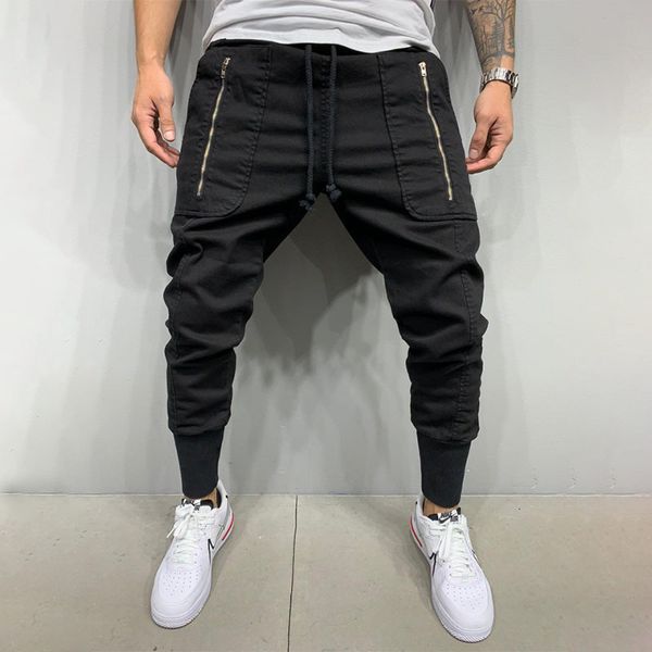 

men's pants cargo pants men hip hop streetwear cotton fashion casual multi-pocket zipper pencil pants men green joggers sweatpants 2305, Black