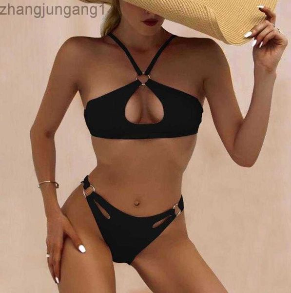 

designer bikini qianmo clothing 2023 solid color high waist split bikini swimsuit for women bikini fashion, White;black