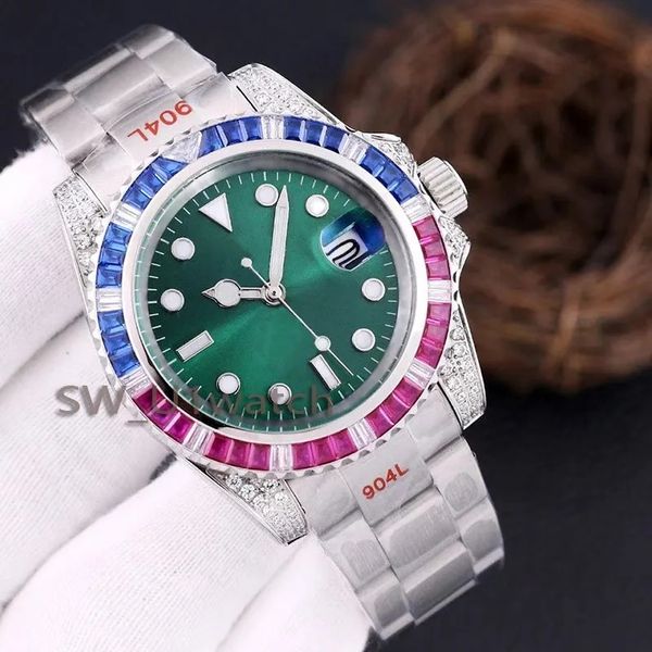 

aaa luxury classic submarine automatic men's watch colorful diamond luxury classic luminous dial aaa quality, Slivery;golden