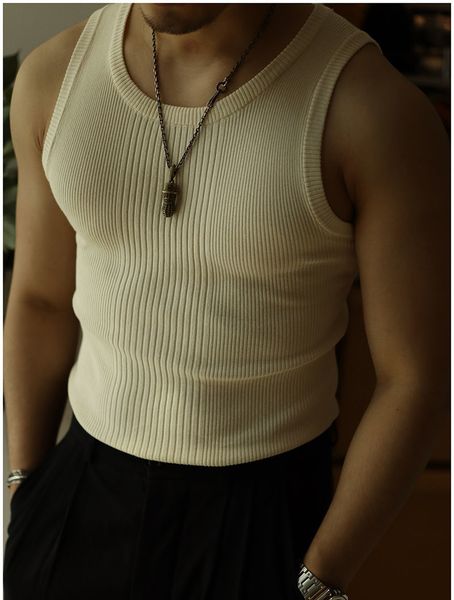 

inner bottoming men's sweater vest cotton gentleman american retro casual o-neck knitted vest slim summer korean clothes, White;black
